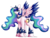 Size: 3127x2399 | Tagged: safe, artist:black-magic101, princess celestia, princess luna, alicorn, pony, g4, colored wings, colored wingtips, commission, commissioner:bigonionbean, ethereal mane, female, fusion, high res, jewelry, mare, regalia, simple background, solo, spread wings, starry mane, transparent background, unshorn fetlocks, wings