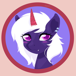 Size: 5000x5000 | Tagged: safe, artist:timser_, oc, oc only, oc:chiarezza, bat pony, pony, absurd resolution, bat pony oc, blushing, bust, colored pupils, cute, cute bat, ear piercing, fangs, female, mare, piercing, portrait, profile picture, prosthetic horn, prosthetics, ych result