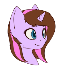 Size: 3122x3690 | Tagged: safe, artist:renderpoint, oc, oc only, oc:violet rose, pony, unicorn, blue eyes, brown mane, bust, cheek fluff, commission, female, happy, high res, mare, pink mane, portrait, simple background, smiling, solo, transparent background, two toned hair, wip