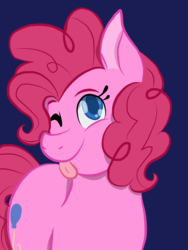 Size: 768x1024 | Tagged: safe, artist:blep-bloop, pinkie pie, earth pony, pony, g4, :p, blue background, colored pupils, cute, diapinkes, female, looking at you, mlem, one eye closed, ponk, silly, simple background, solo, tongue out