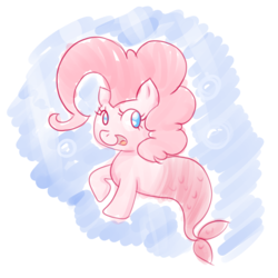 Size: 1000x1000 | Tagged: safe, artist:hime--sweetiepie, pinkie pie, merpony, g4, bubble, cute, diapinkes, female, no pupils, open mouth, solo, species swap, underwater