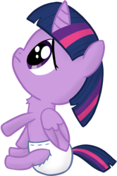 Size: 980x1476 | Tagged: safe, artist:cleverround, twilight sparkle, alicorn, pony, ail-icorn, g4, interseason shorts, age regression, baby, baby pony, babylight sparkle, chest fluff, cute, diaper, female, foal, frown, raised leg, sad, simple background, sitting, solo, transparent background, twiabetes, twilight sparkle (alicorn)