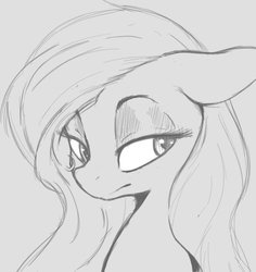Size: 494x524 | Tagged: safe, artist:tre, fluttershy, pegasus, pony, g4, black and white, female, floppy ears, grayscale, lidded eyes, mare, monochrome, simple background, sketch, solo