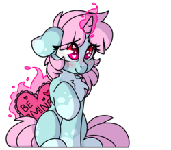 Size: 1797x1573 | Tagged: safe, artist:spoopygander, oc, oc only, oc:scoops, pony, unicorn, blushing, chest fluff, cute, female, floppy ears, freckles, heart, lashes, levitation, looking at you, looking up, magic, mare, markings, sitting, smiling, solo, telekinesis, unicorn oc