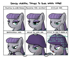 Size: 900x724 | Tagged: artist needed, safe, boulder (g4), maud pie, earth pony, pony, g4, abuse, dialogue, doing hurtful things, female, helmet, implied anon, lidded eyes, mare, now you fucked up, pickelhaube, simple background, this will end in death, this will end in omae wa mou shindeiru, this will end in pain, this will not end well, waifu, white background
