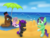 Size: 2828x2121 | Tagged: safe, artist:bladedragoon7575, oc, oc only, oc:crescent star, oc:kavidun, oc:lunar orbit, oc:tinker hooves, crystal pony, crystal unicorn, pony, beach, beach blanket, book, colt, family, female, fraternal twins, group, happy, hat, high res, lying down, male, mare, ocean, playing, reading, sandcastle, sitting, smiling, stallion, top hat, twins, umbrella