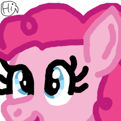 Size: 1024x1024 | Tagged: safe, pinkie pie, pony, g4, close-up, dialogue, female, gimp, ms paint, solo, text