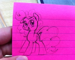 Size: 1153x915 | Tagged: safe, artist:kluzart, pinkie pie, earth pony, pony, g4, cute, female, lined paper, looking at you, mare, photo, sketch, smiling, solo, traditional art
