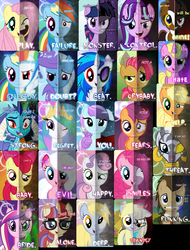 Size: 1448x1901 | Tagged: safe, artist:tehjadeh, apple bloom, applejack, babs seed, derpy hooves, dj pon-3, doctor whooves, fluttershy, moondancer, pinkie pie, princess celestia, princess ember, queen chrysalis, rainbow dash, scootaloo, starlight glimmer, sweetie belle, time turner, trixie, twilight sparkle, vinyl scratch, zecora, oc, alicorn, dragon, earth pony, pegasus, pony, unicorn, two sided posters, g4, cutie mark crusaders, dark, dragon lord ember