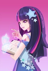 Size: 287x424 | Tagged: dead source, safe, artist:spooo, twilight sparkle, human, g4, book, female, humanized, solo