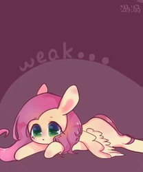 Size: 500x600 | Tagged: dead source, safe, artist:蛋白石, fluttershy, pegasus, pony, g4, cute, depressed, depressing, female, mare, prone, shyabetes, solo, spread wings, wings
