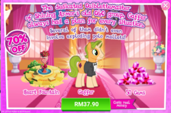 Size: 1042x687 | Tagged: safe, gameloft, idw, gaffer, pony, unicorn, g4, advertisement, coat markings, costs real money, idw showified, implied shining armor, introduction card, male, sale, socks (coat markings), stallion