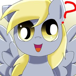 Size: 768x768 | Tagged: safe, artist:erufi, derpy hooves, pegasus, pony, g4, bust, female, portrait, question mark, smiling, solo