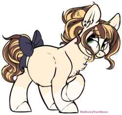 Size: 1280x1208 | Tagged: safe, artist:mulberrytarthorse, oc, oc only, oc:vanilla swirl, earth pony, pony, bow, chubby, female, glasses, mare, multiple prey, solo, tail bow