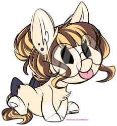 Size: 1280x1379 | Tagged: safe, artist:mulberrytarthorse, oc, oc only, oc:vanilla swirl, earth pony, pony, bow, chibi, female, glasses, mare, solo, tail bow, tongue out