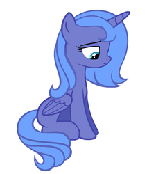 Size: 1149x1337 | Tagged: safe, artist:children, derpibooru exclusive, princess luna, alicorn, pony, g4, blank flank, female, filly, looking down, missing accessory, missing cutie mark, sad, side view, simple background, solo, white background, woona, younger