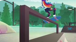 Size: 1920x1080 | Tagged: safe, screencap, rainbow dash, equestria girls, g4, my little pony equestria girls: better together, sic skateboard, ass, butt, clothes, female, leggings, looking back, skintight, skintight clothes, solo
