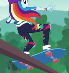 Size: 585x620 | Tagged: safe, screencap, rainbow dash, equestria girls, g4, my little pony equestria girls: better together, sic skateboard, ass, butt, clothes, cropped, female, leggings, looking back, not an edit, rainbutt dash, rear view, skateboard, skintight, skintight clothes, solo