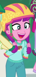 Size: 367x768 | Tagged: safe, screencap, gallop j. fry, lily longsocks, equestria girls, g4, my little pony equestria girls: better together, sic skateboard, background human, cropped, cute, female, helmet, offscreen character, solo focus