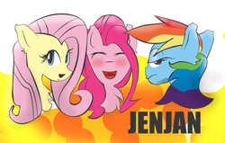 Size: 2200x1400 | Tagged: safe, artist:jenjan23all, fluttershy, pinkie pie, rainbow dash, pony, g4, eyes closed, happy face, serious, serious face, venezuela
