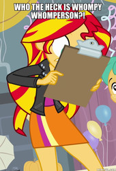 Size: 600x881 | Tagged: safe, edit, edited screencap, screencap, sunset shimmer, equestria girls, g4, my little pony equestria girls, caption, clipboard, image macro, memeful.com, recess, text