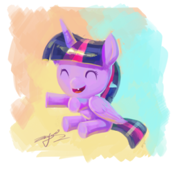 Size: 3000x3000 | Tagged: safe, artist:angusdra, twilight sparkle, alicorn, pony, ail-icorn, g4, spoiler:interseason shorts, baby, baby pony, babylight sparkle, cute, eyes closed, female, high res, open mouth, signature, solo, twilight sparkle (alicorn)