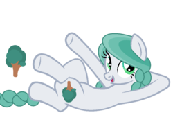 Size: 936x621 | Tagged: safe, artist:talentspark, oc, oc only, oc:forest breeze, earth pony, pony, braid, crossed legs, female, looking at you, lying down, mare, on back, open mouth, raised leg, simple background, solo, transparent background
