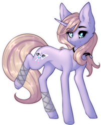 Size: 959x1193 | Tagged: safe, artist:dustyonyx, oc, oc only, oc:lilac atropina, pony, unicorn, ear fluff, eye clipping through hair, female, jewelry, looking at you, mare, raised leg, simple background, solo, transparent background