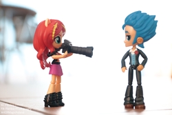 Size: 6000x4000 | Tagged: safe, artist:artofmagicpoland, flash sentry, sunset shimmer, equestria girls, g4, my little pony equestria girls: better together, camera, doll, equestria girls minis, female, male, photographer, ship:flashimmer, shipping, straight, toy