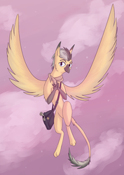 Size: 2200x3100 | Tagged: safe, artist:phi, oc, oc only, oc:geo simonsberg, griffon, snake, bag, griffonized, high res, solo, species swap