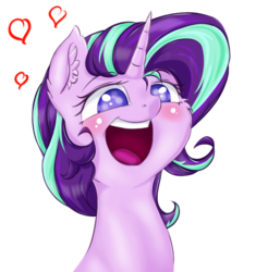 Size: 1013x1079 | Tagged: safe, artist:rurihal, starlight glimmer, pony, unicorn, g4, blushing, female, heart, holiday, mare, open mouth, simple background, solo, valentine's day, white background