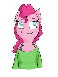 Size: 810x1080 | Tagged: safe, artist:princessmuffinart, pinkie pie, anthro, g4, clothes, female, shirt, simple background, smiling, solo