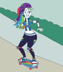 Size: 1633x1885 | Tagged: safe, artist:hunterxcolleen, rainbow dash, equestria girls, g4, my little pony equestria girls: better together, sic skateboard, helmet, one eye closed, skateboard, wink