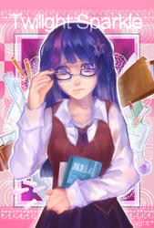 Size: 541x800 | Tagged: dead source, safe, artist:王木木怎么还会被占用, sci-twi, twilight sparkle, human, g4, female, glasses, humanized, looking at you, solo