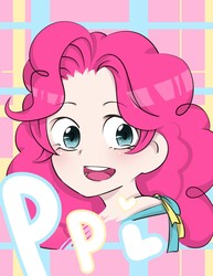 Size: 999x1295 | Tagged: dead source, safe, artist:balabala, pinkie pie, human, g4, bust, cute, diapinkes, female, heart, humanized, looking at you, open mouth, portrait, solo