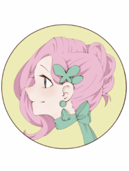 Size: 720x960 | Tagged: dead source, safe, artist:balabala, fluttershy, human, g4, alternate hairstyle, bow, clothes, cute, ear piercing, earring, female, humanized, jewelry, piercing, profile, scarf, shyabetes, solo