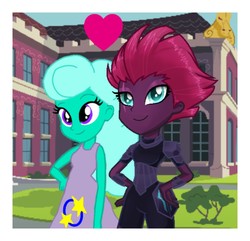 Size: 1119x1080 | Tagged: safe, artist:gihhbloonde, artist:徐詩珮, fizzlepop berrytwist, glitter drops, tempest shadow, equestria girls, g4, my little pony: the movie, equestria girls-ified, female, heart, lesbian, ship:glittershadow, shipping