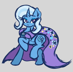 Size: 2474x2423 | Tagged: safe, artist:skeolan, trixie, pony, unicorn, g4, cape, clothes, cute, diatrixes, female, gray background, high res, mare, no pupils, simple background, solo, trixie's cape