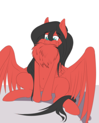 Size: 2400x3000 | Tagged: safe, artist:swiftriff, oc, oc only, oc:swiftriff, pegasus, pony, chest fluff, high res, impossibly large chest fluff, male, red and black oc, simple background, sitting, stallion, transparent background