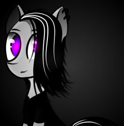 Size: 1119x1137 | Tagged: safe, artist:dave_sherk, oc, oc only, oc:exile spirit, earth pony, pony, accessory, big eyes, bust, clothes, empty eyes, exie, female, filly, gray background, looking at you, portrait, simple background, sitting, smiling, solo, teenager, two toned hair