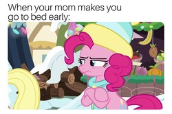 Size: 1408x936 | Tagged: safe, edit, edited screencap, screencap, pinkie pie, earth pony, pony, g4, my little pony best gift ever, caption, disappointed, image macro, meme, pinkie pie is not amused, text, unamused