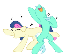 Size: 3582x2640 | Tagged: safe, artist:yaco, bon bon, lyra heartstrings, sweetie drops, earth pony, pony, unicorn, g4, bipedal, dancing, eyes closed, female, floppy ears, high res, mare, open mouth, simple background, white background