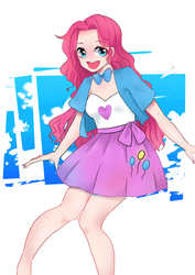 Size: 2952x4169 | Tagged: dead source, safe, artist:不可爱的ania, pinkie pie, equestria girls, g4, clothes, cute, female, legs, looking at you, skirt, smiling, solo