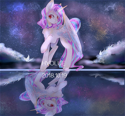 Size: 700x650 | Tagged: safe, artist:hyolue, oc, oc only, alicorn, pony, female, looking at you, mare, reflection, solo