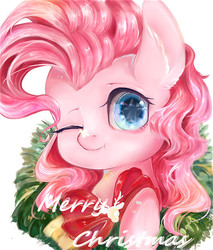 Size: 512x600 | Tagged: dead source, safe, artist:hyolue, pinkie pie, earth pony, pony, g4, female, merry christmas, one eye closed, solo, wink