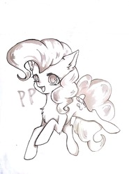 Size: 2435x3285 | Tagged: dead source, safe, artist:llllllllleft, pinkie pie, earth pony, pony, g4, female, high res, mare, monochrome, solo, traditional art