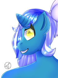 Size: 768x1024 | Tagged: safe, artist:vivihdesenhos, oc, oc:fleurbelle, alicorn, anthro, adorabelle, adorable face, alicorn oc, bow, cute, female, hair bow, happy, mare, ribbon, smiling, smiling at you, sparkly eyes, sweet, teeth, wingding eyes, yellow eyes