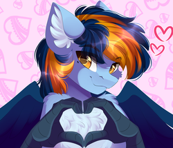 Size: 4426x3798 | Tagged: safe, artist:airiniblock, oc, oc only, oc:skysail, hippogriff, rcf community, abstract background, absurd resolution, bust, cheek fluff, chest fluff, commission, cute, ear fluff, heart, heart hands, hippogriff oc, looking at you, male, ocbetes, smiling, solo, spread wings, wavy mouth, wings