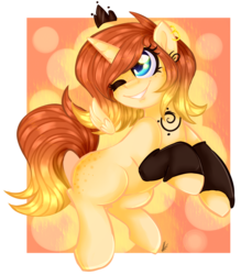 Size: 2707x2958 | Tagged: safe, artist:bl--blacklight, oc, oc only, oc:vanilla music, alicorn, pony, crown, cute, female, floating wings, high res, jewelry, mare, ocbetes, one eye closed, regalia, solo, wings, wink