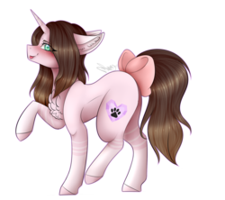 Size: 2085x1851 | Tagged: safe, artist:dawndream2003, oc, oc only, oc:cindy, pony, unicorn, bow, chest fluff, female, mare, raised hoof, simple background, solo, tail bow, tongue out, transparent background